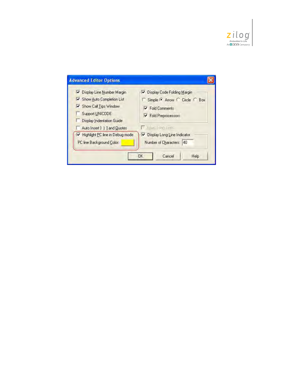 Mismatched brace highlighting | Zilog ZUSBOPTS User Manual | Page 179 / 520