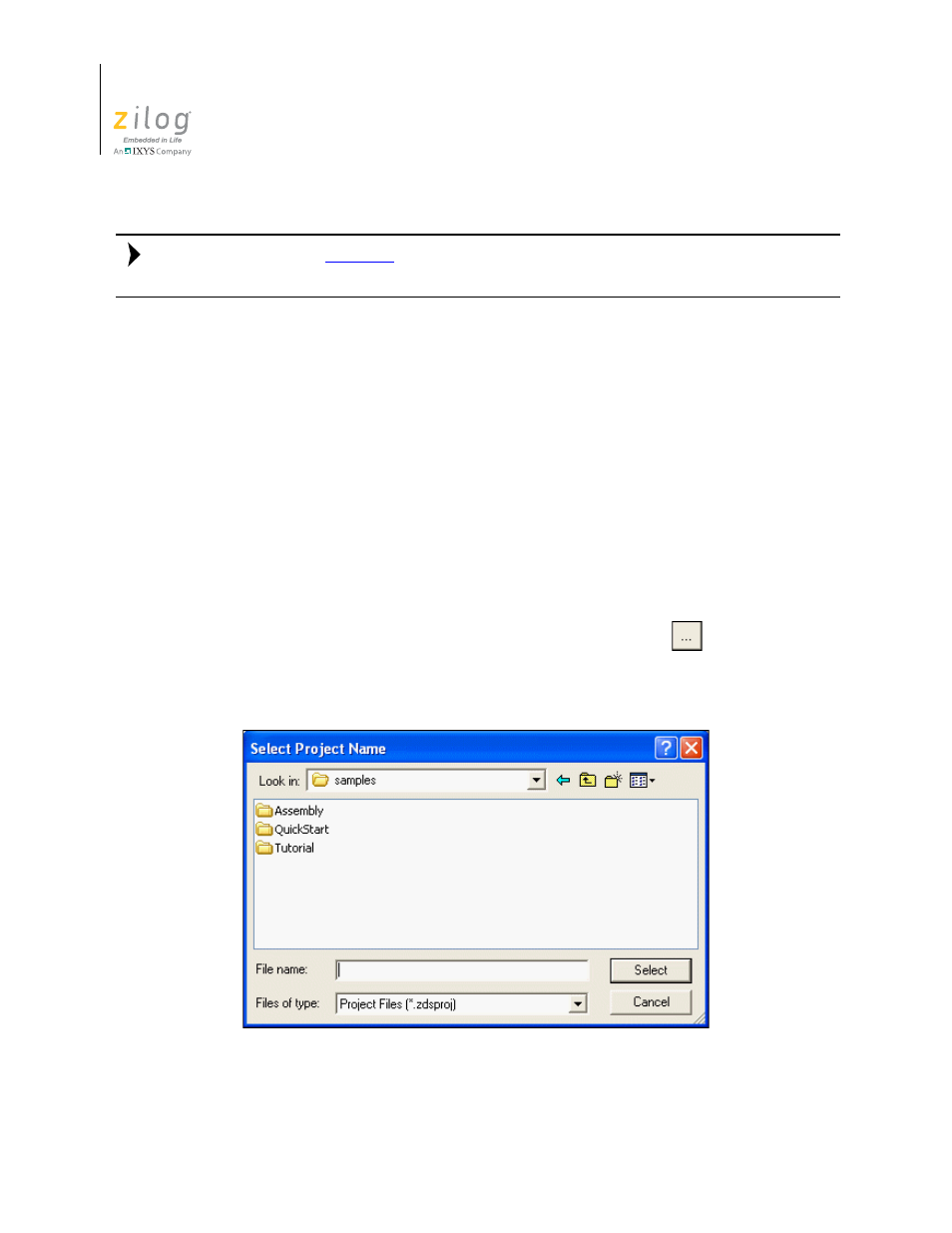Figure 1, Select project name dialog box, Create a new project | Zilog ZUSBOPTS User Manual | Page 30 / 520