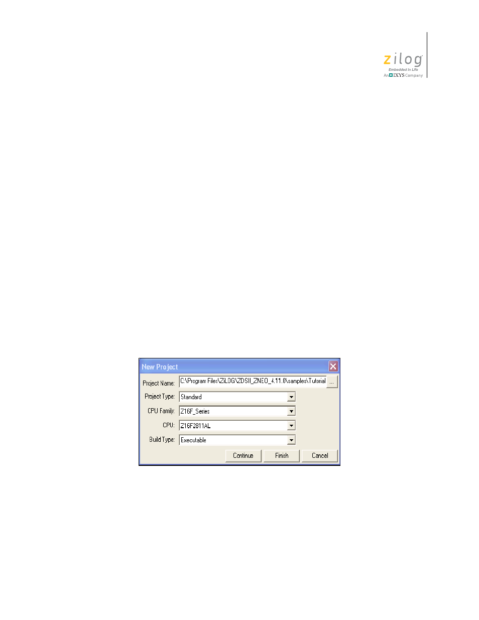 Figure 2, New project dialog box | Zilog ZUSBOPTS User Manual | Page 31 / 520