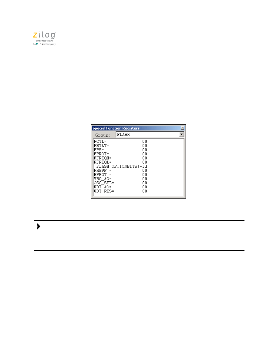 Special function registers window, Figure 139. special function registers window, Described in the | Section | Zilog ZUSBOPTS User Manual | Page 358 / 520