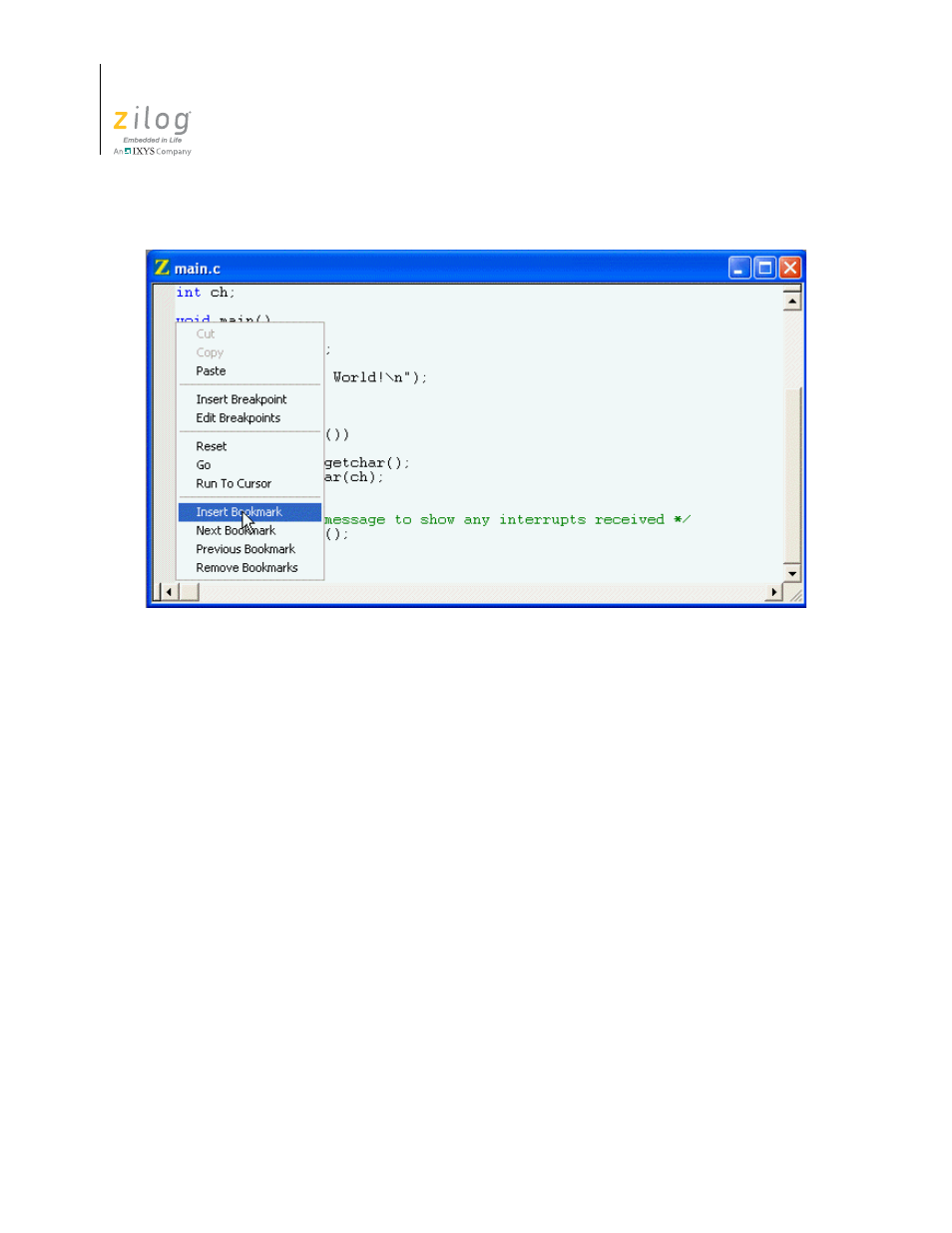 Figure 25. inserting a bookmark | Zilog ZUSBOPTS User Manual | Page 56 / 520