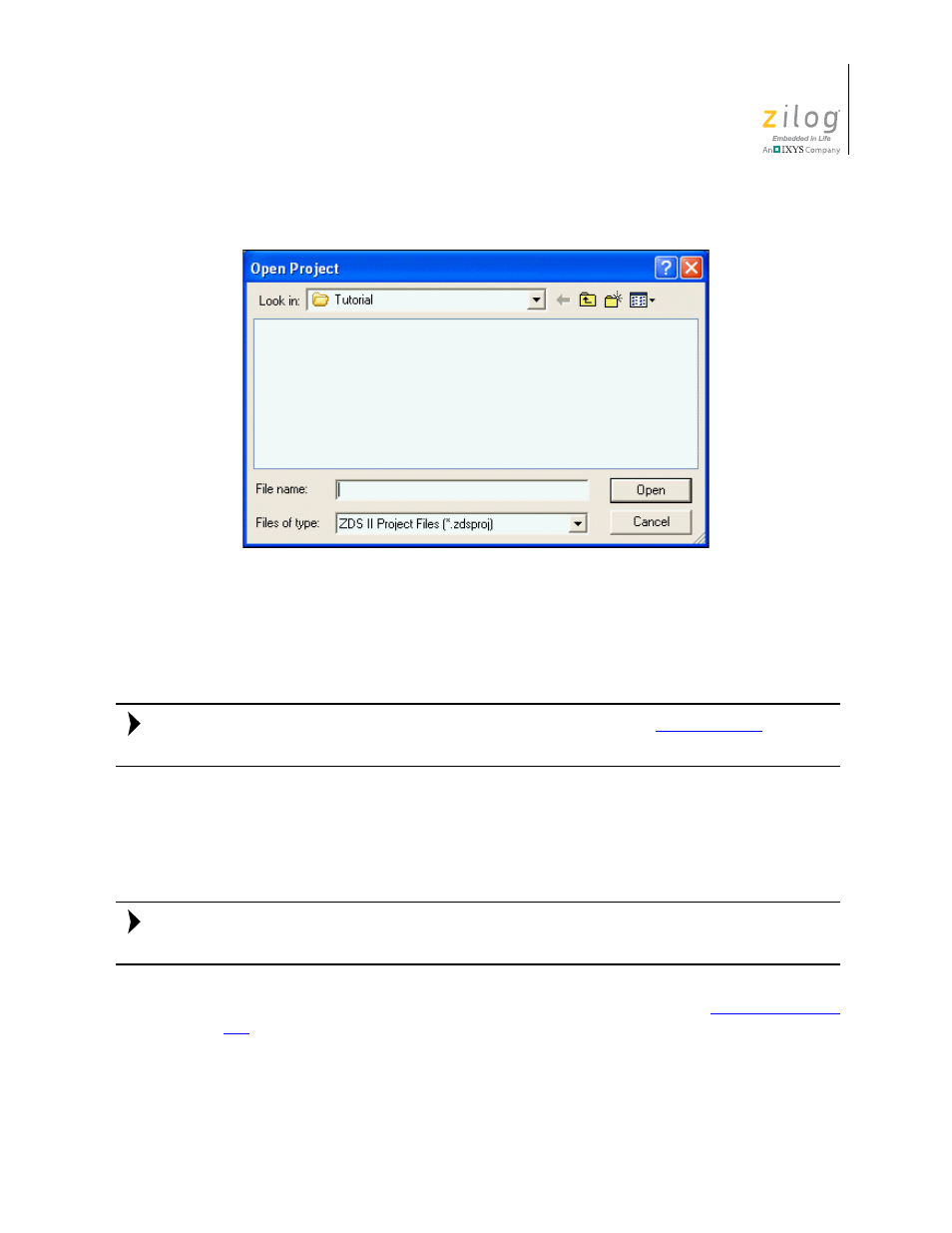 Figure 38. open project dialog box | Zilog ZUSBOPTS User Manual | Page 65 / 520