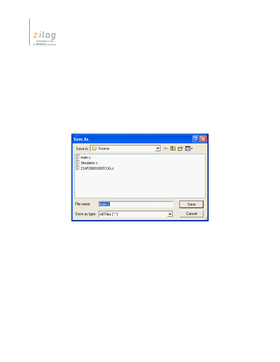 Figure 39. save as dialog box, Save as | Zilog ZUSBOPTS User Manual | Page 66 / 520