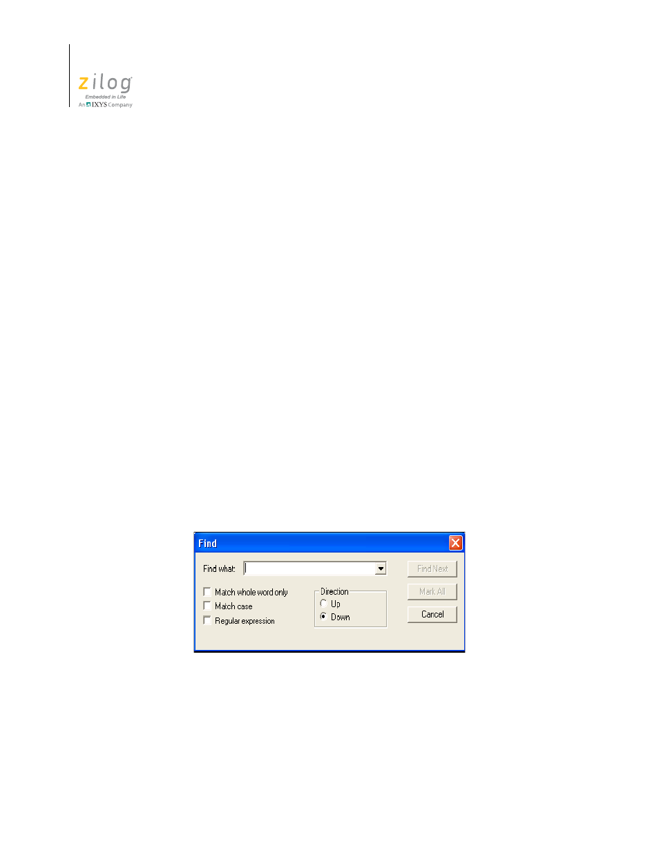 Edit menu, Figure 41. find dialog box | Zilog ZUSBOPTS User Manual | Page 68 / 520