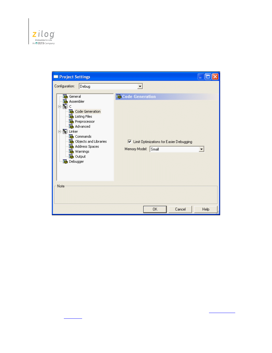Setting (see the, Limit optimizations for easier debugging, Limit optimizations | For easier debugging, Figure 49 sh | Zilog ZUSBOPTS User Manual | Page 80 / 520