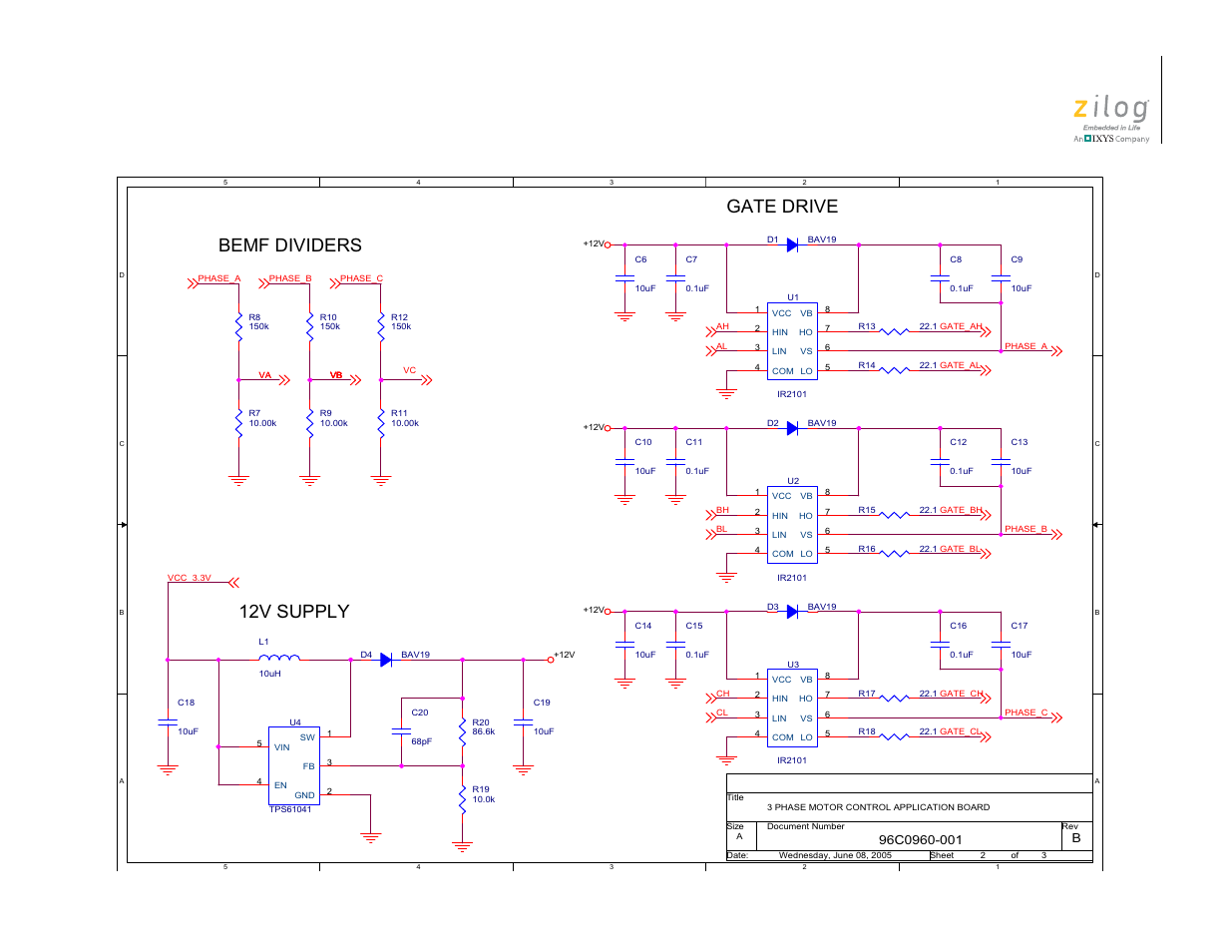 Gate drive bemf dividers 12v supply | Zilog ZUSBOPTS User Manual | Page 21 / 26