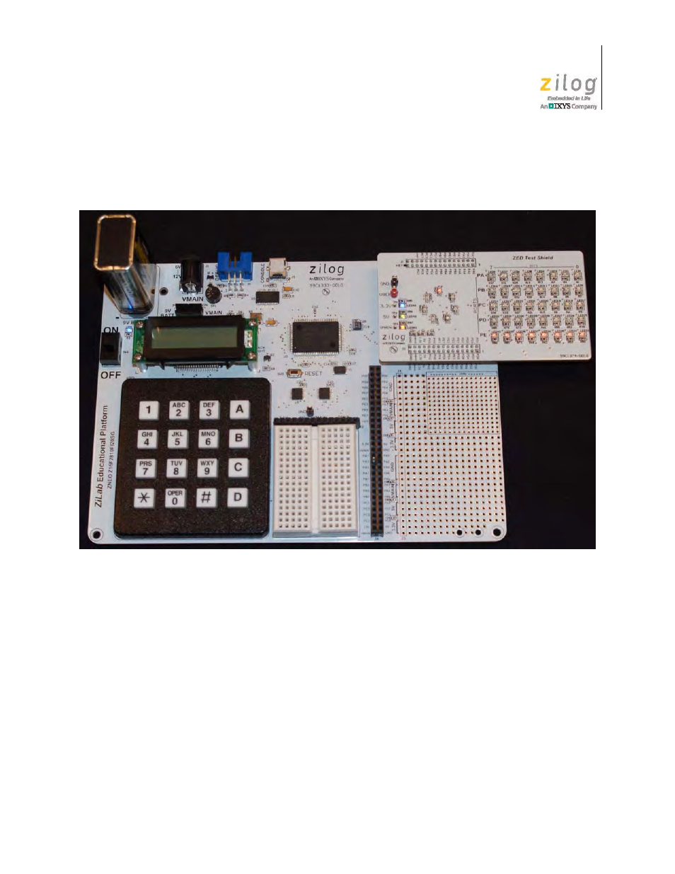 Figure 3, The zilog educational platform with test shield | Zilog ZUSBOPTS User Manual | Page 11 / 38