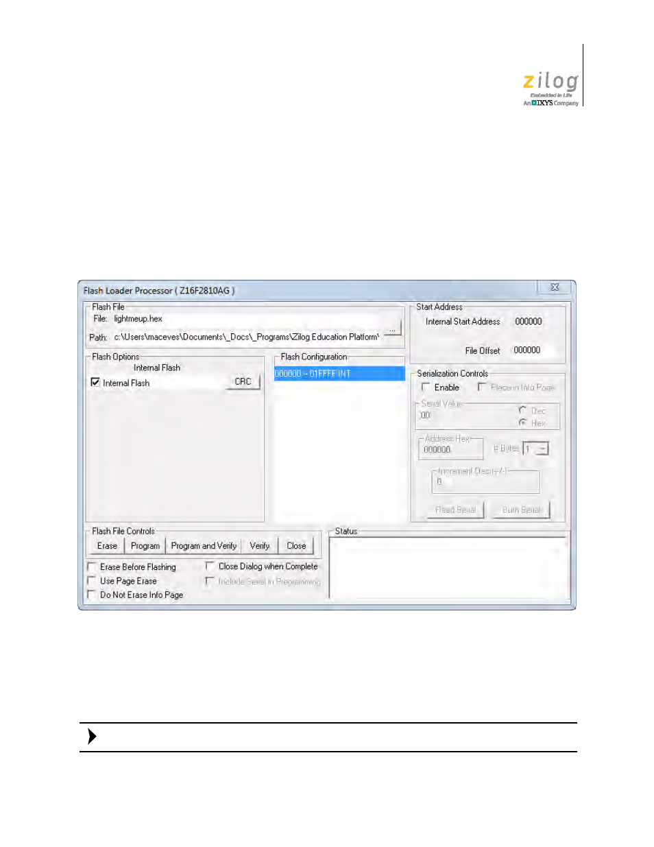 Figure 18. flash loader screen | Zilog ZUSBOPTS User Manual | Page 29 / 38