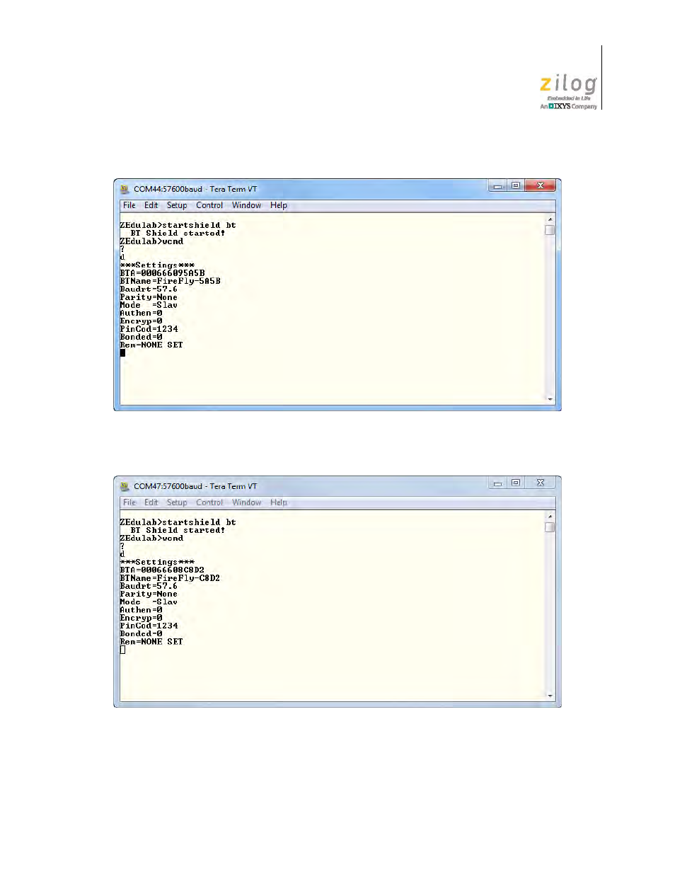 Figure 23. module 1 default settings, Figure 24. module 2 default settings | Zilog ZUSBOPTS User Manual | Page 35 / 59
