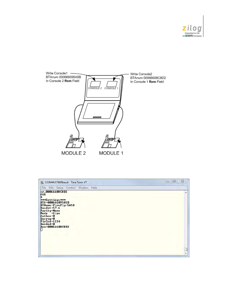 Figure 25. z-pan shield console settings, Figure 26. module 1 remote address settings | Zilog ZUSBOPTS User Manual | Page 36 / 59