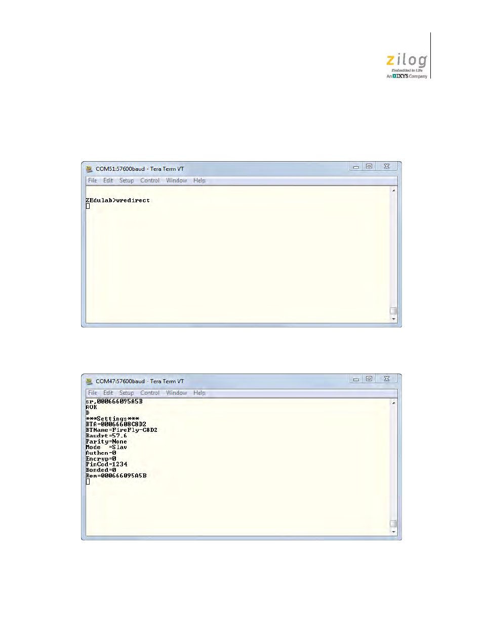 Module 1 wredirect command, Figure 29. module 2 wremotehost command | Zilog ZUSBOPTS User Manual | Page 38 / 59