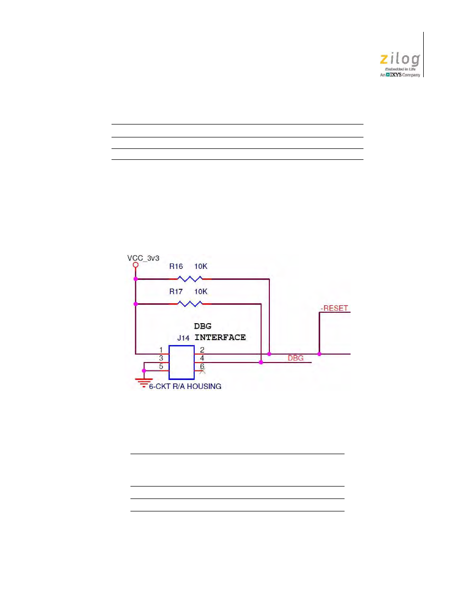 Debug connector, Figure 6, Debug connector, z16fmc mcu module | Table 4, Debug connector signal descriptions | Zilog ZUSBOPTS User Manual | Page 19 / 41