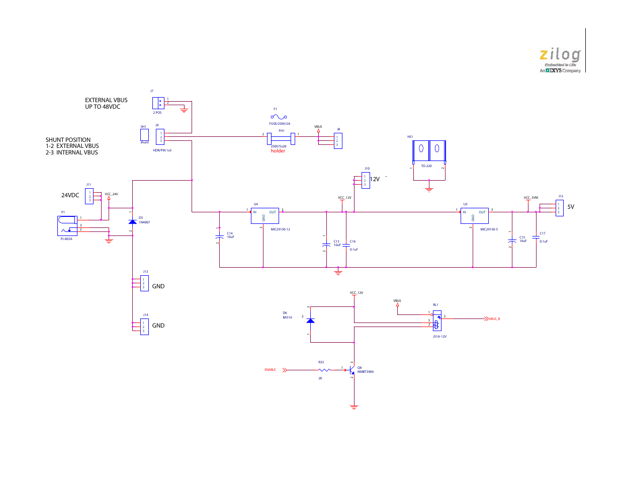 Shunt position 1-2 external vbus 2-3 internal vbus | Zilog ZUSBOPTS User Manual | Page 34 / 41