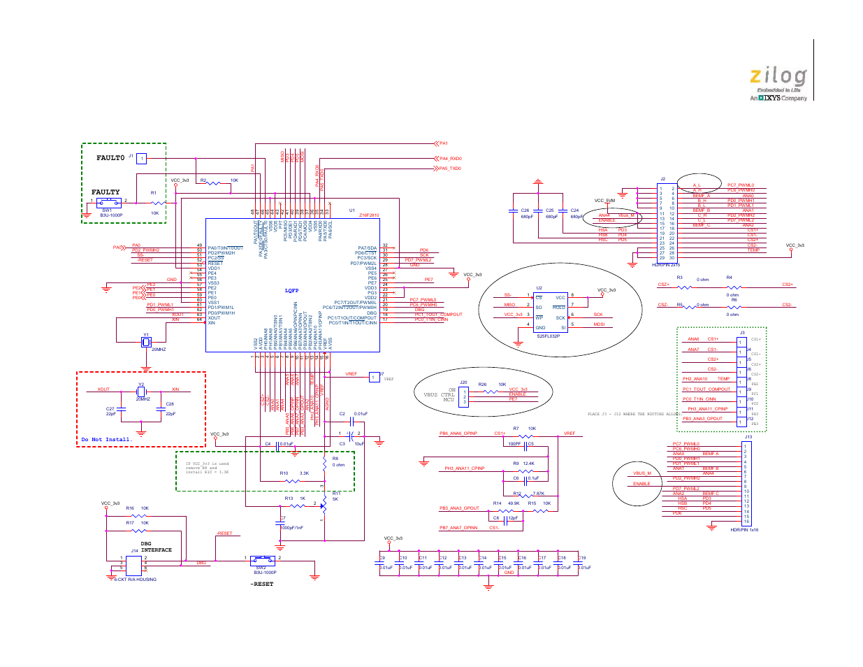 Figure 13. z16fmc mcu module schematic, #1 of 2, Faulty fault0 | Zilog ZUSBOPTS User Manual | Page 35 / 41