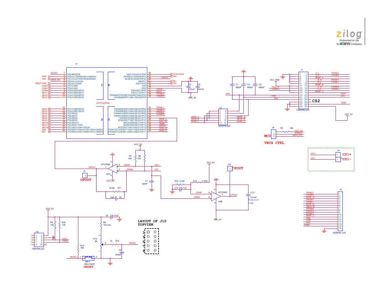 Figure 17. z51f3220 mcu module schematic, #1 of 2, Cs1+ vbus ctrl mcu | Zilog ZUSBOPTS User Manual | Page 39 / 41