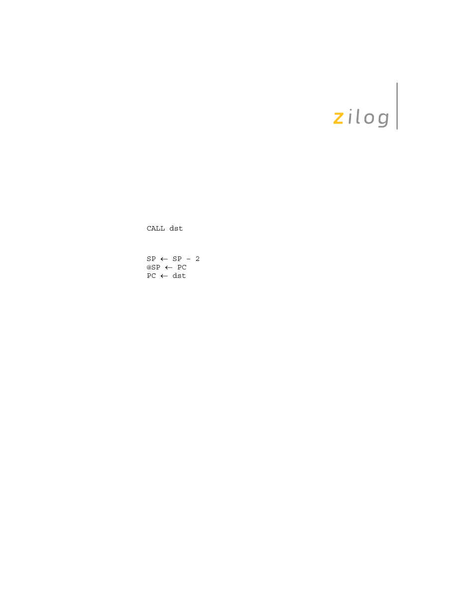 Call | Zilog Z8F0130 User Manual | Page 127 / 314