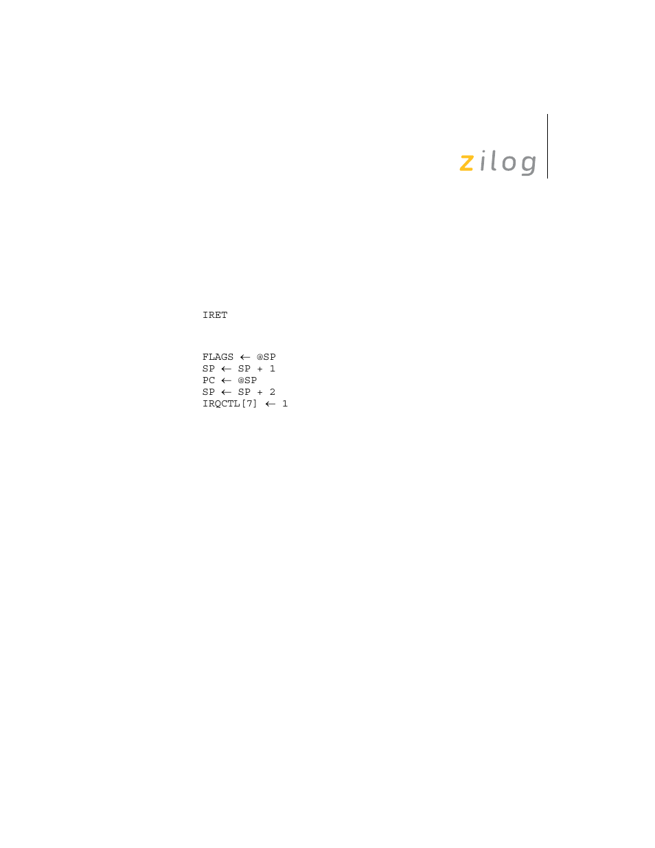 Iret | Zilog Z8F0130 User Manual | Page 168 / 314