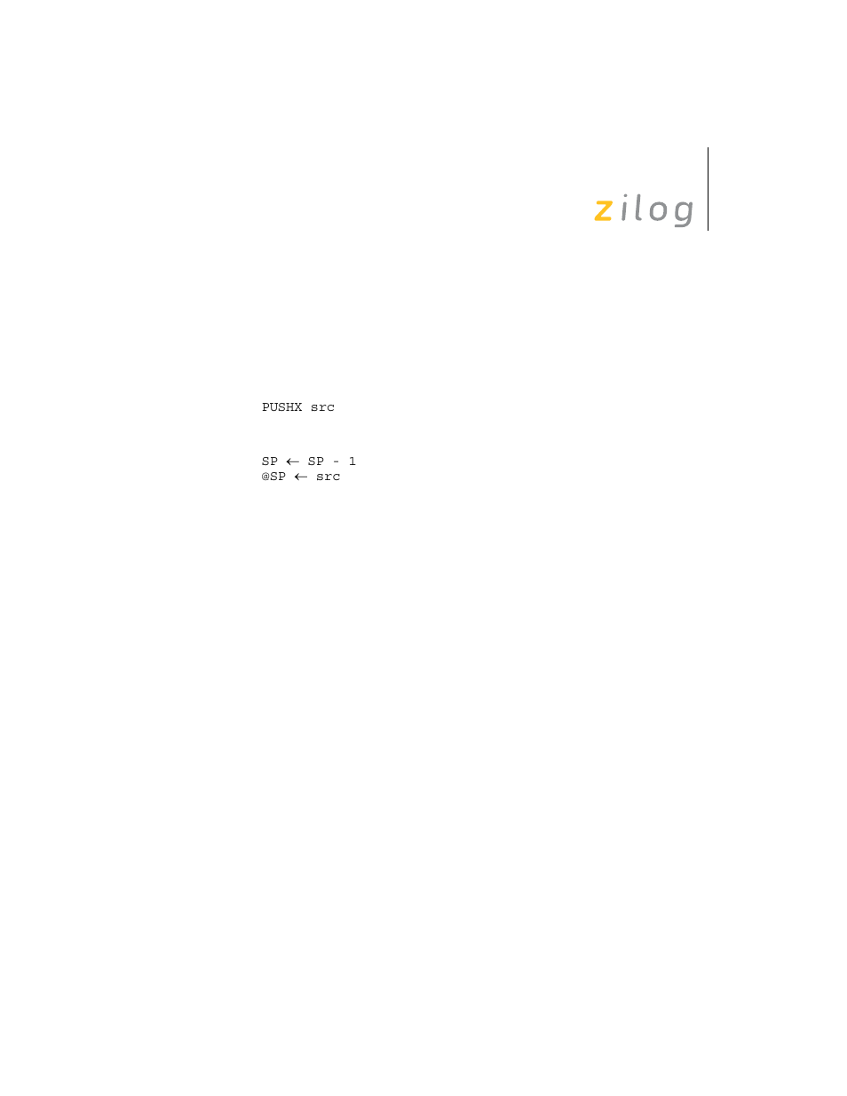 Pushx | Zilog Z8F0130 User Manual | Page 218 / 314