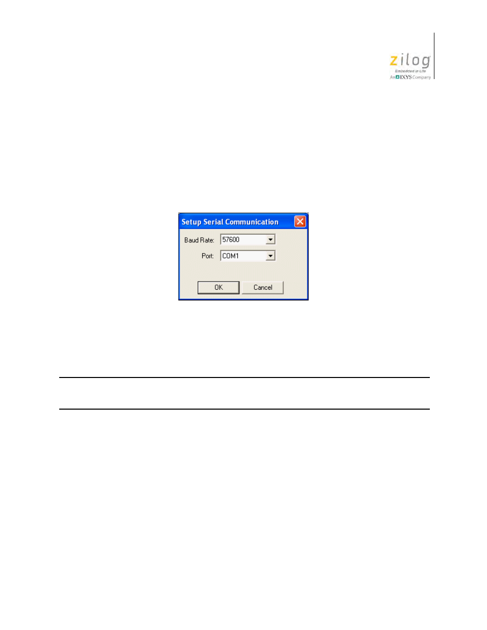 Figure 71. setup serial communication dialog box | Zilog Z8F0130 User Manual | Page 139 / 582
