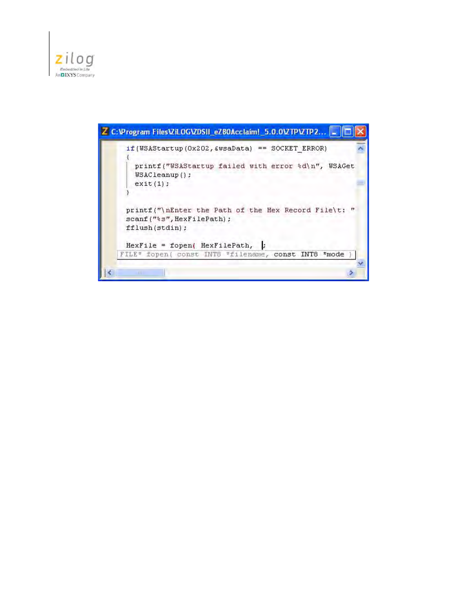 Figure 100. call tips window | Zilog Z8F0130 User Manual | Page 180 / 582