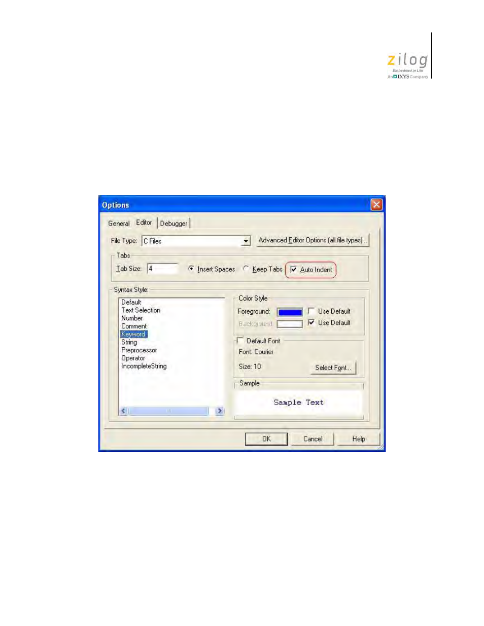 Multiple clipboards, Options dialog box, auto indent | Zilog Z8F0130 User Manual | Page 183 / 582