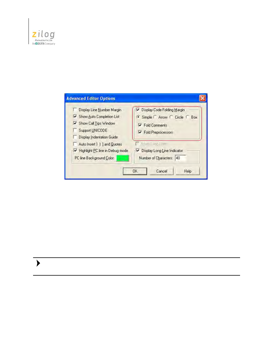 Line number margin, Ee the | Zilog Z8F0130 User Manual | Page 200 / 582