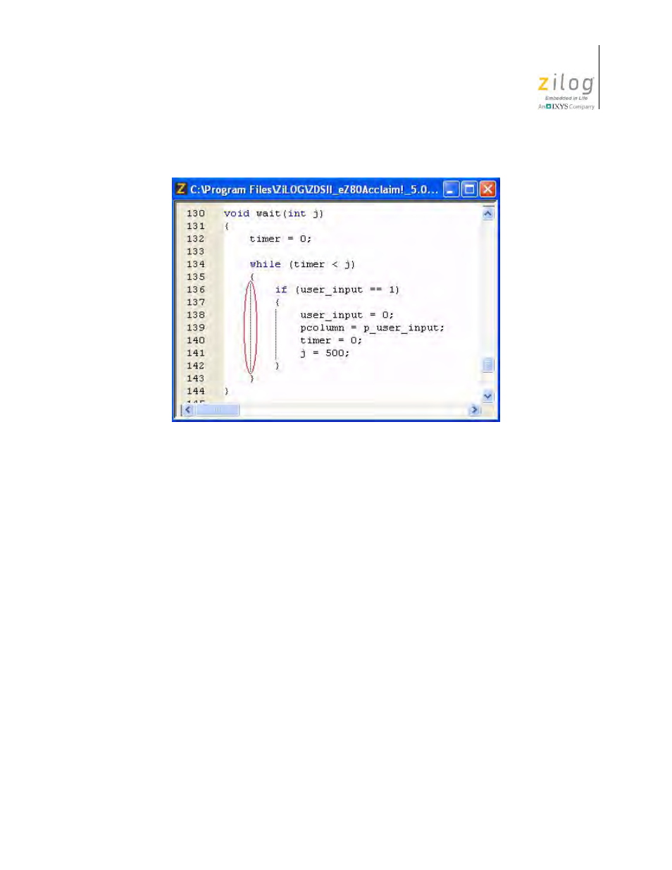 Figure 127. indentation guides | Zilog Z8F0130 User Manual | Page 207 / 582