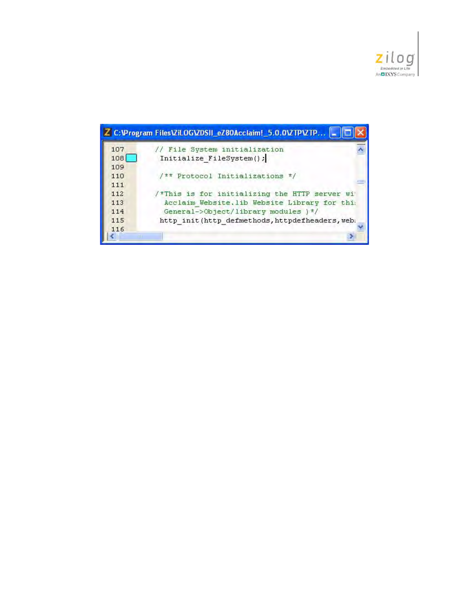 Figure 129. bookmark example | Zilog Z8F0130 User Manual | Page 209 / 582