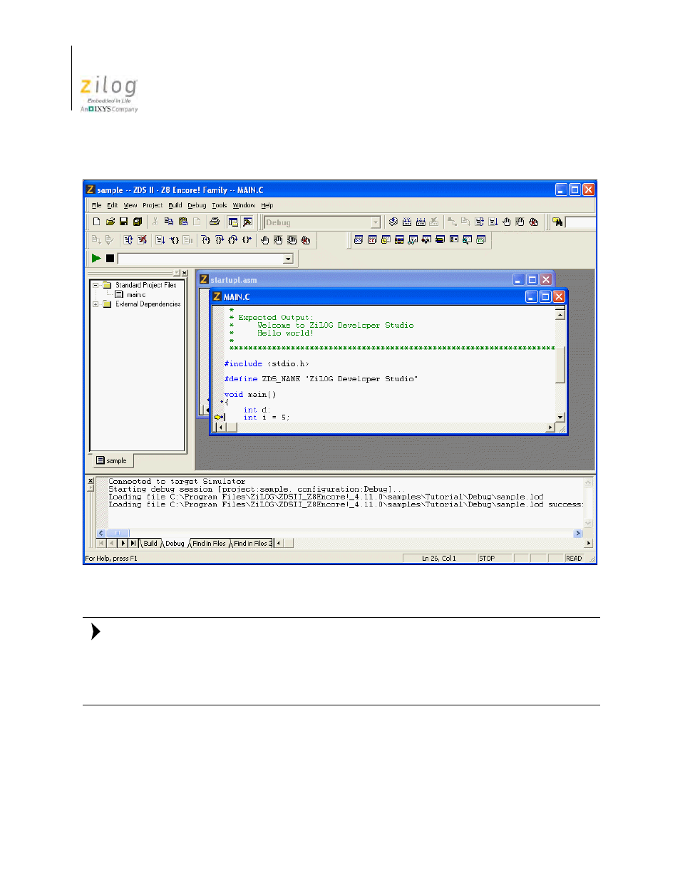 Figure 141. debug and debug window toolbars, Figure 141 | Zilog Z8F0130 User Manual | Page 410 / 582