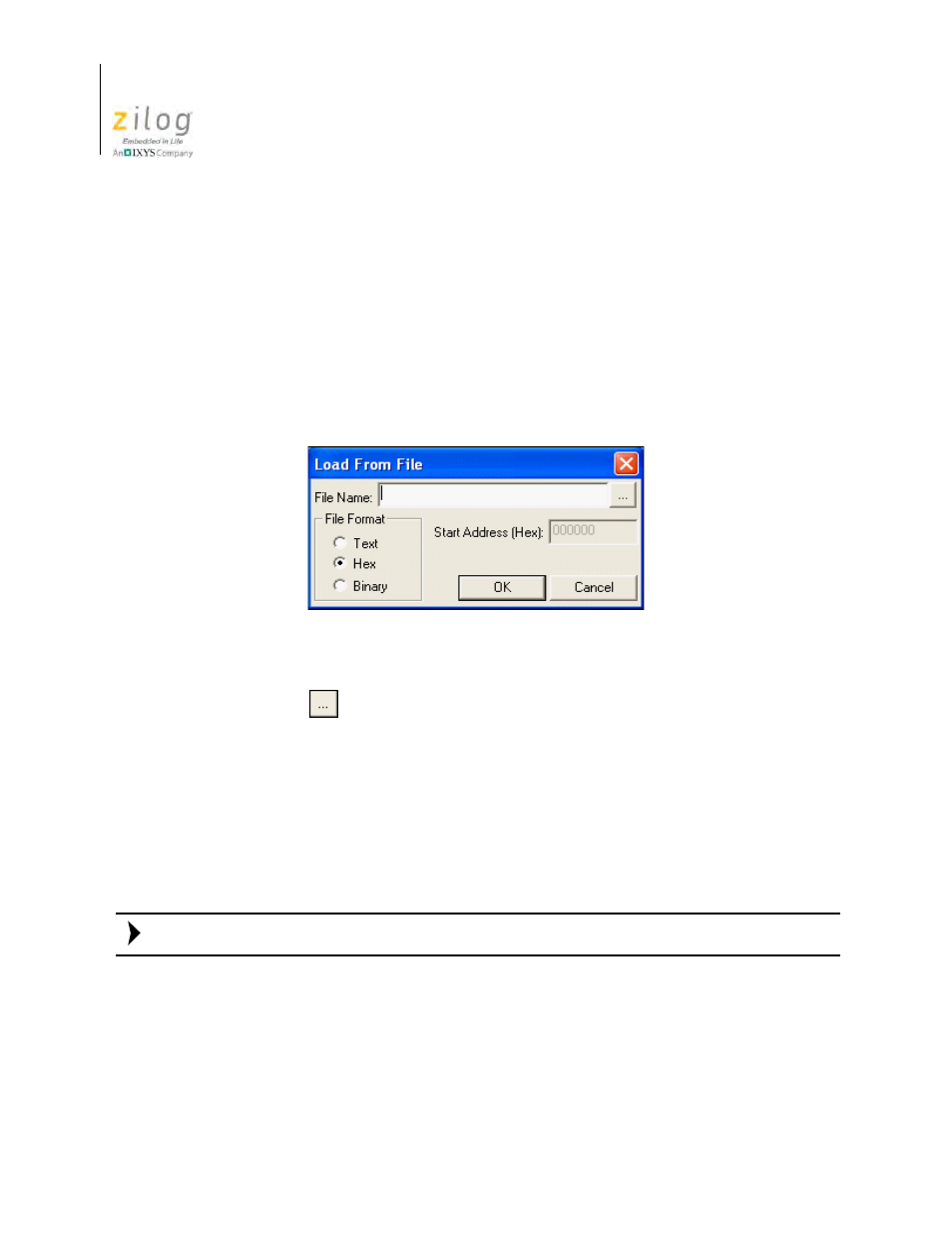 Figure 151. load from file dialog box, Loading from a file, Performing a cyclic redundancy check | Zilog Z8F0130 User Manual | Page 420 / 582