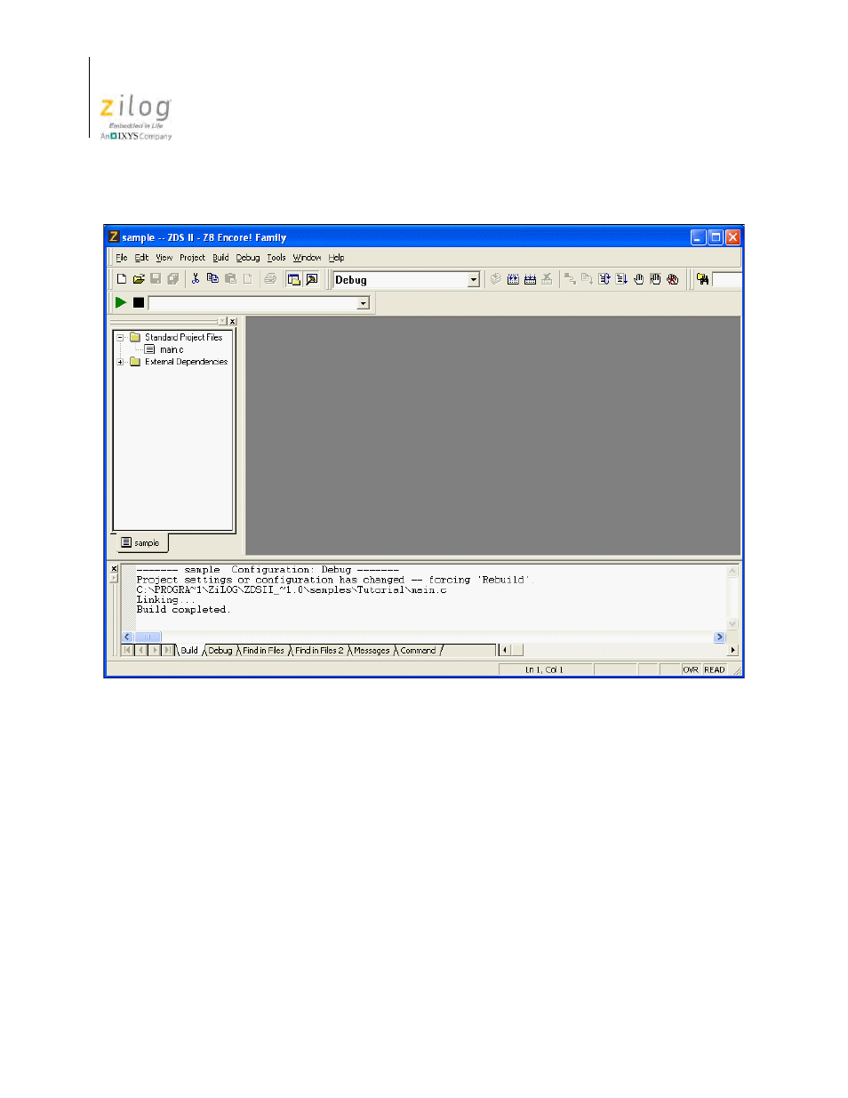 Save the project, Figure 14. build output window | Zilog Z8F0130 User Manual | Page 46 / 582