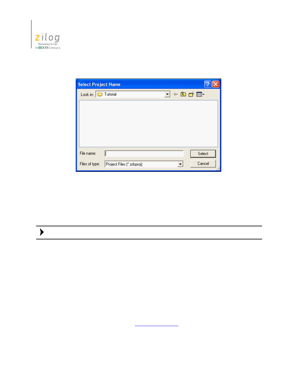 Figure 36. select project name dialog box | Zilog Z8F0130 User Manual | Page 74 / 582