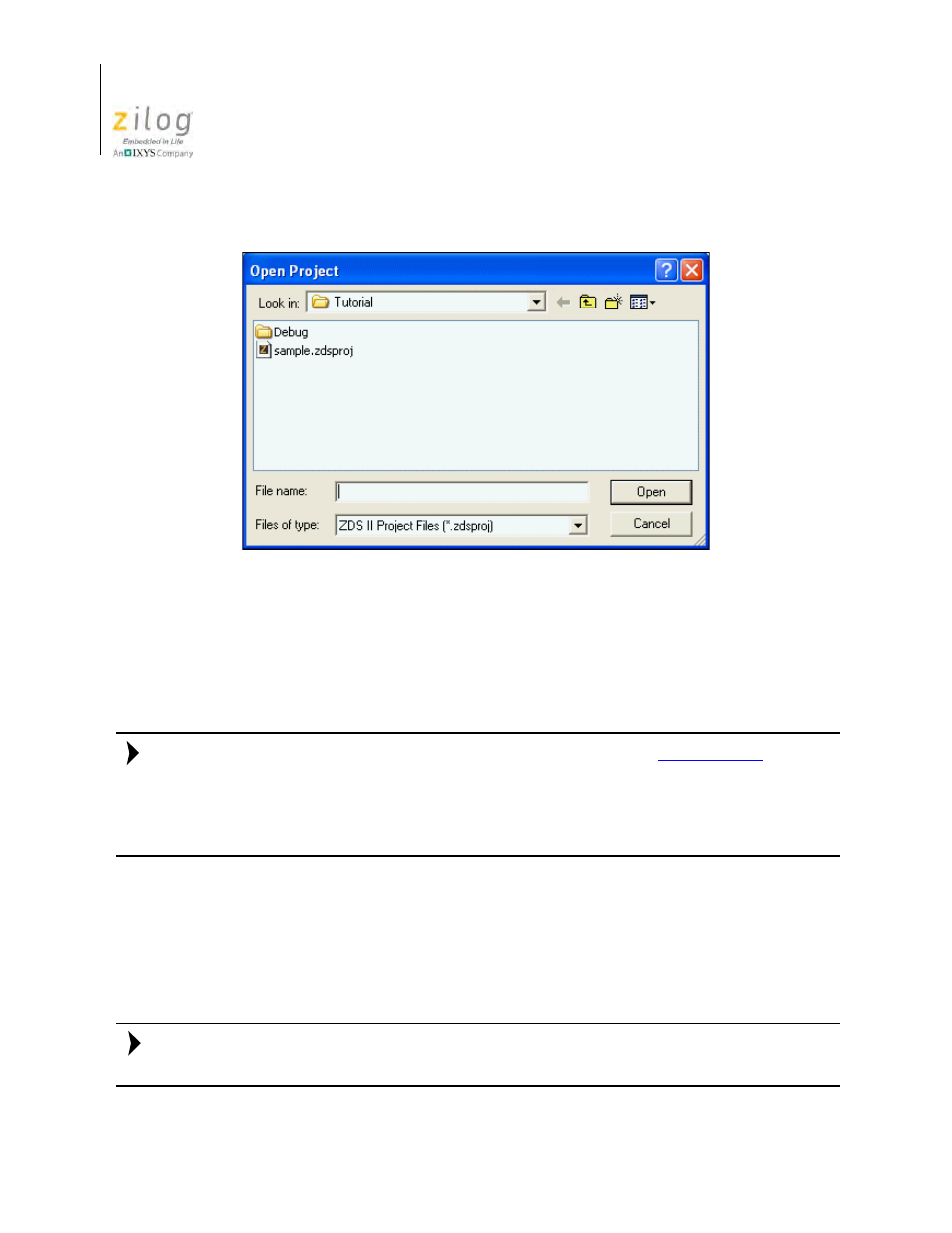 Figure 40. open project dialog box, Save project | Zilog Z8F0130 User Manual | Page 78 / 582