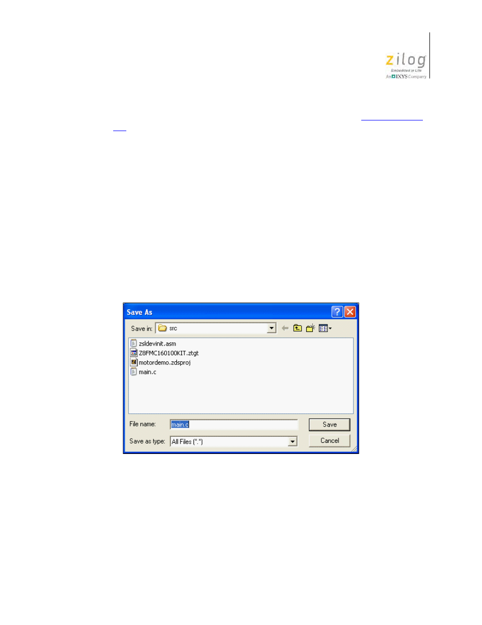 Figure 41. save as dialog box, Close project, Save | Save as | Zilog Z8F0130 User Manual | Page 79 / 582