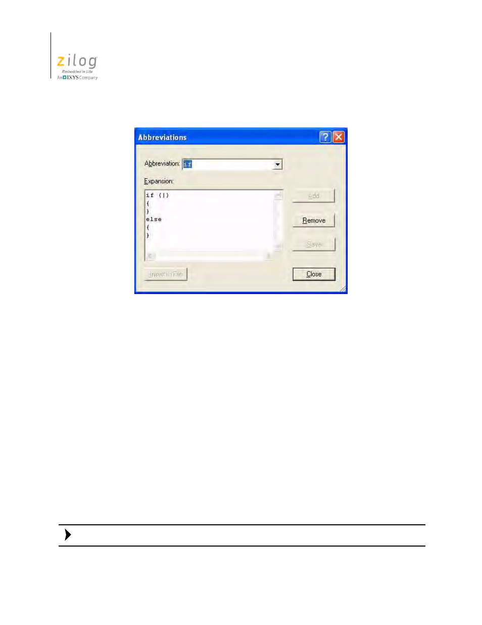 Figure 48. abbreviations dialog box, N in figure 48. the re | Zilog Z8F0130 User Manual | Page 88 / 582