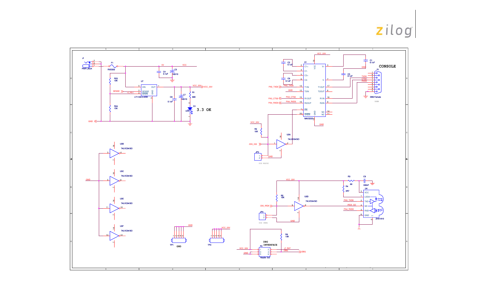 Figure 3, F083a series mcu development board, Console | 3 ok | Zilog Z8F043A User Manual | Page 12 / 14