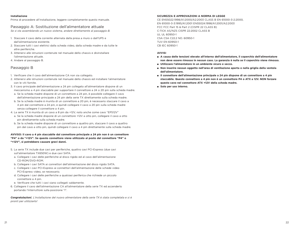 Passaggio b | Corsair TX650W User Manual | Page 12 / 21