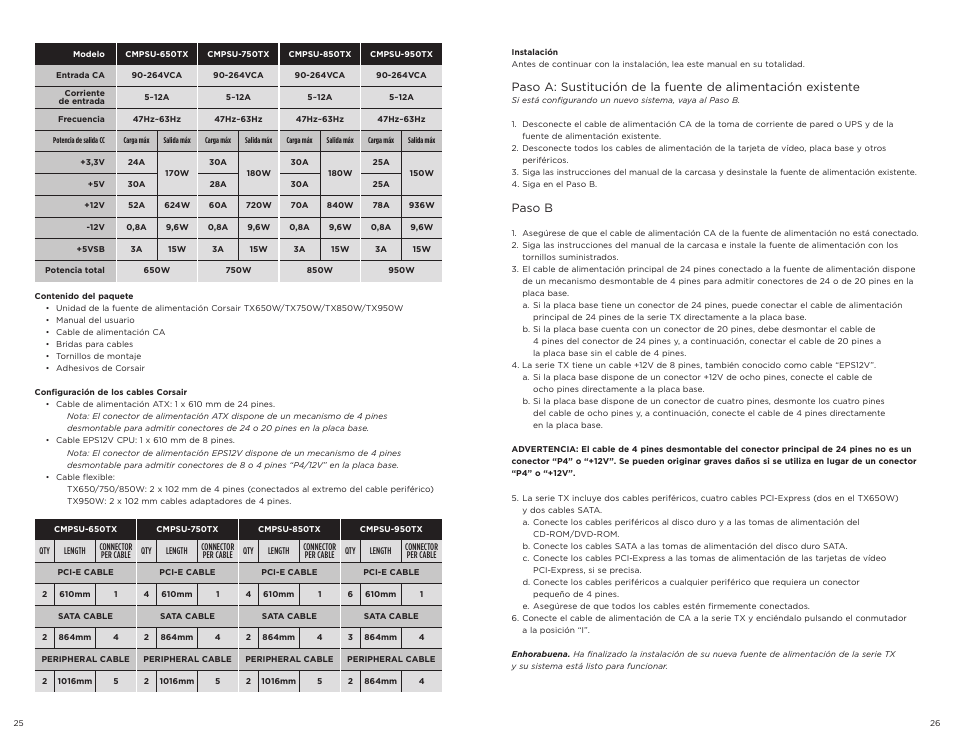 Paso b | Corsair TX650W User Manual | Page 14 / 21