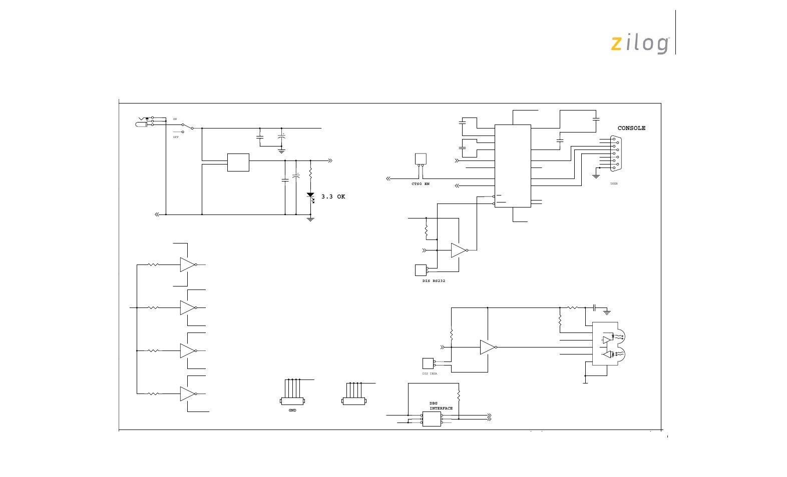 Schematics, Console, 3 ok | Zilog Z8F0113 User Manual | Page 15 / 18