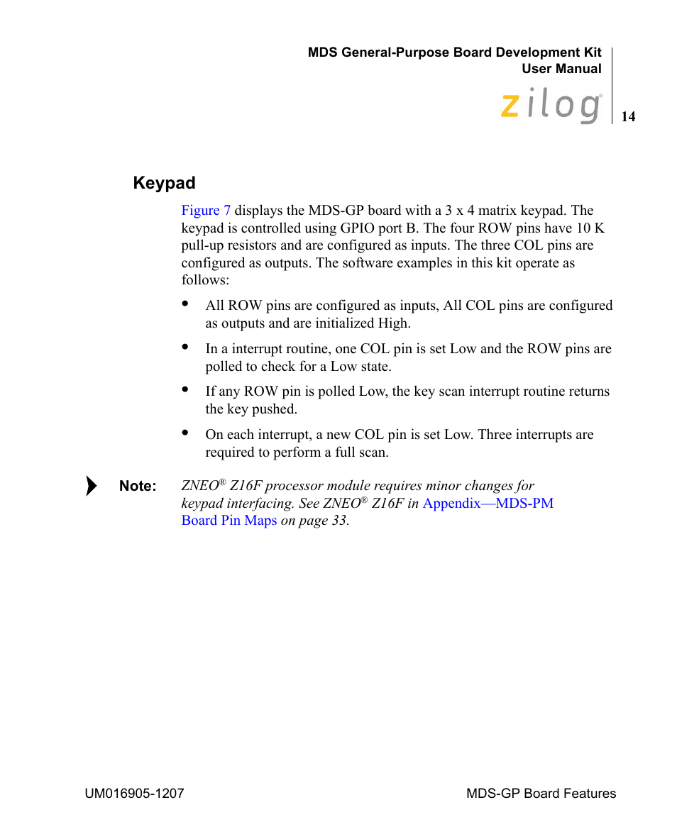 Keypad | Zilog Z8F0411 User Manual | Page 19 / 83