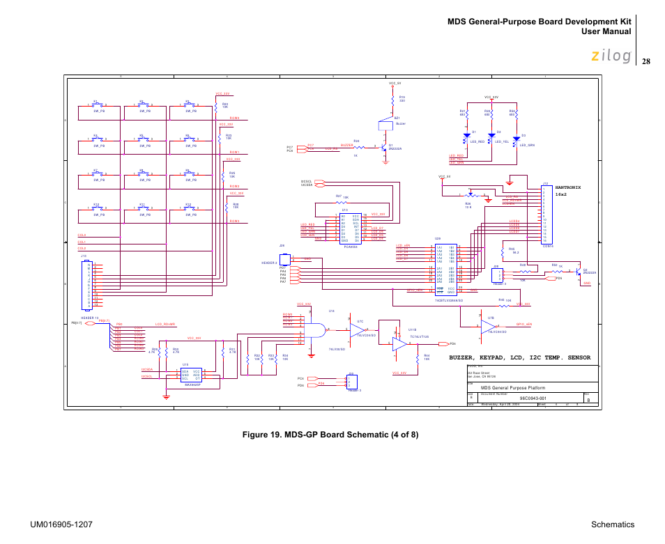Buzzer, keypad, lcd, i2c temp. sensor | Zilog Z8F0411 User Manual | Page 39 / 83