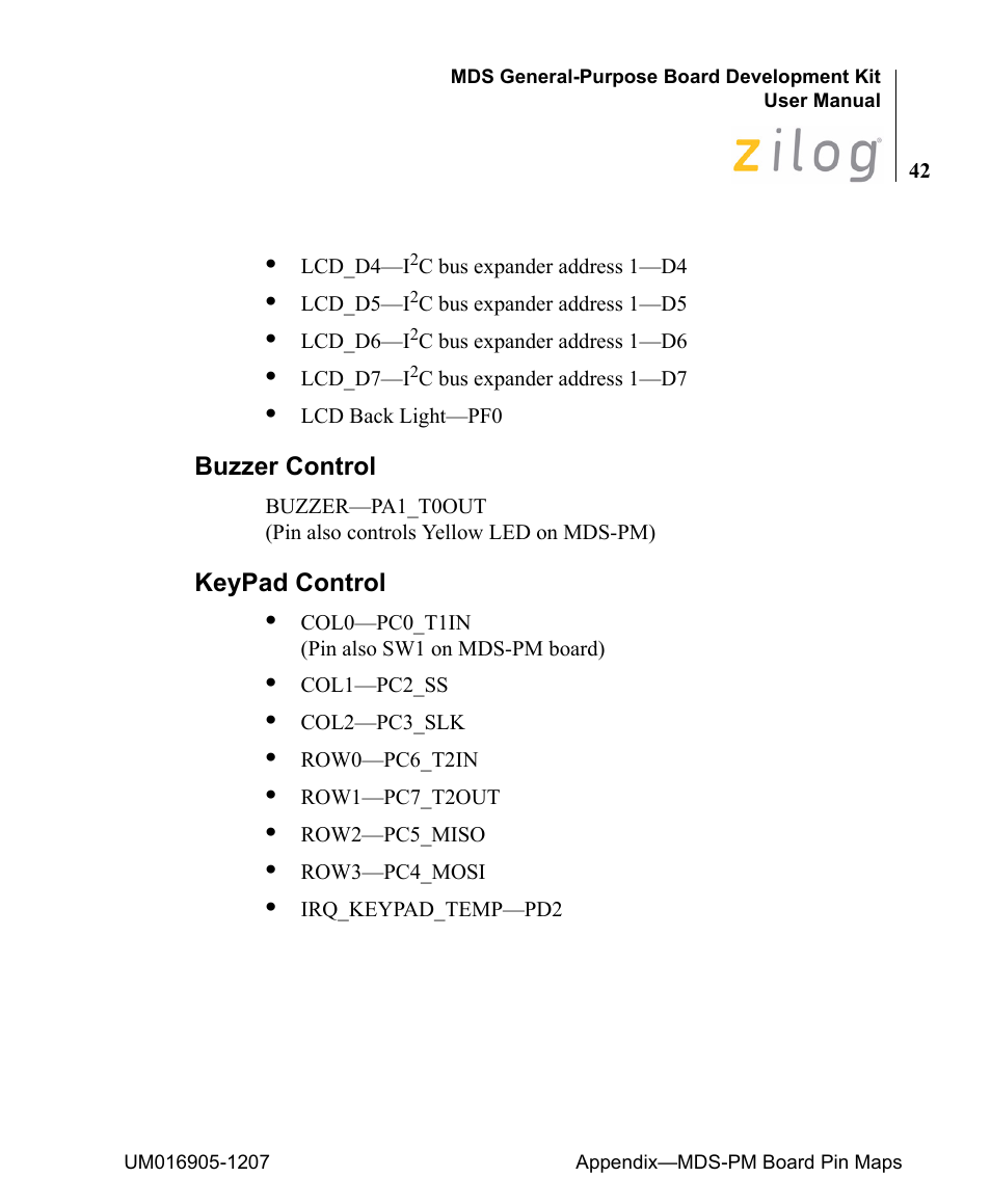 Buzzer control, Keypad control, Buzzer control keypad control | Zilog Z8F0411 User Manual | Page 53 / 83