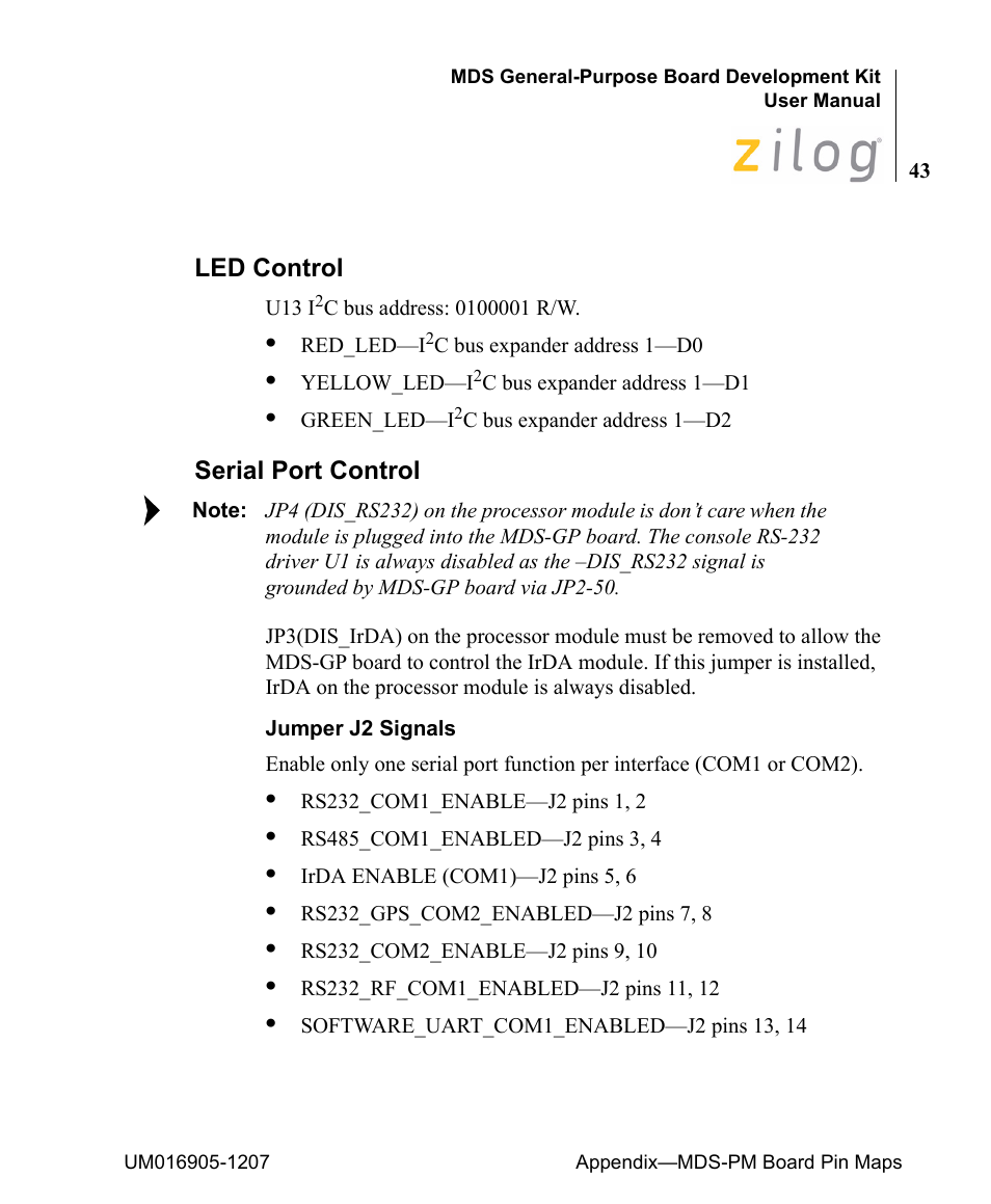 Led control, Serial port control, Led control serial port control | Zilog Z8F0411 User Manual | Page 54 / 83