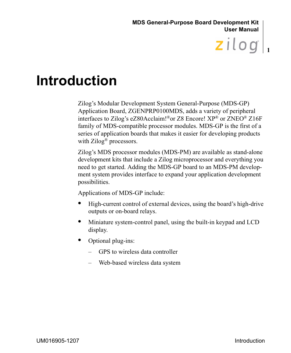 Introduction | Zilog Z8F0411 User Manual | Page 6 / 83