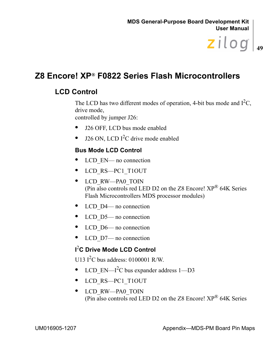 Z8 encore! xp® f0822 series flash microcontrollers, Lcd control, Z8 encore! xp | F0822 series flash microcontrollers | Zilog Z8F0411 User Manual | Page 60 / 83