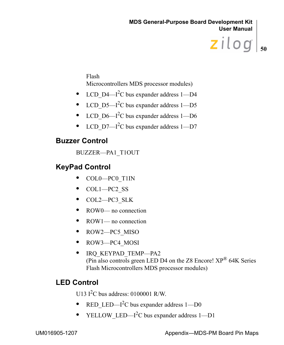 Buzzer control, Keypad control, Led control | Buzzer control keypad control led control | Zilog Z8F0411 User Manual | Page 61 / 83