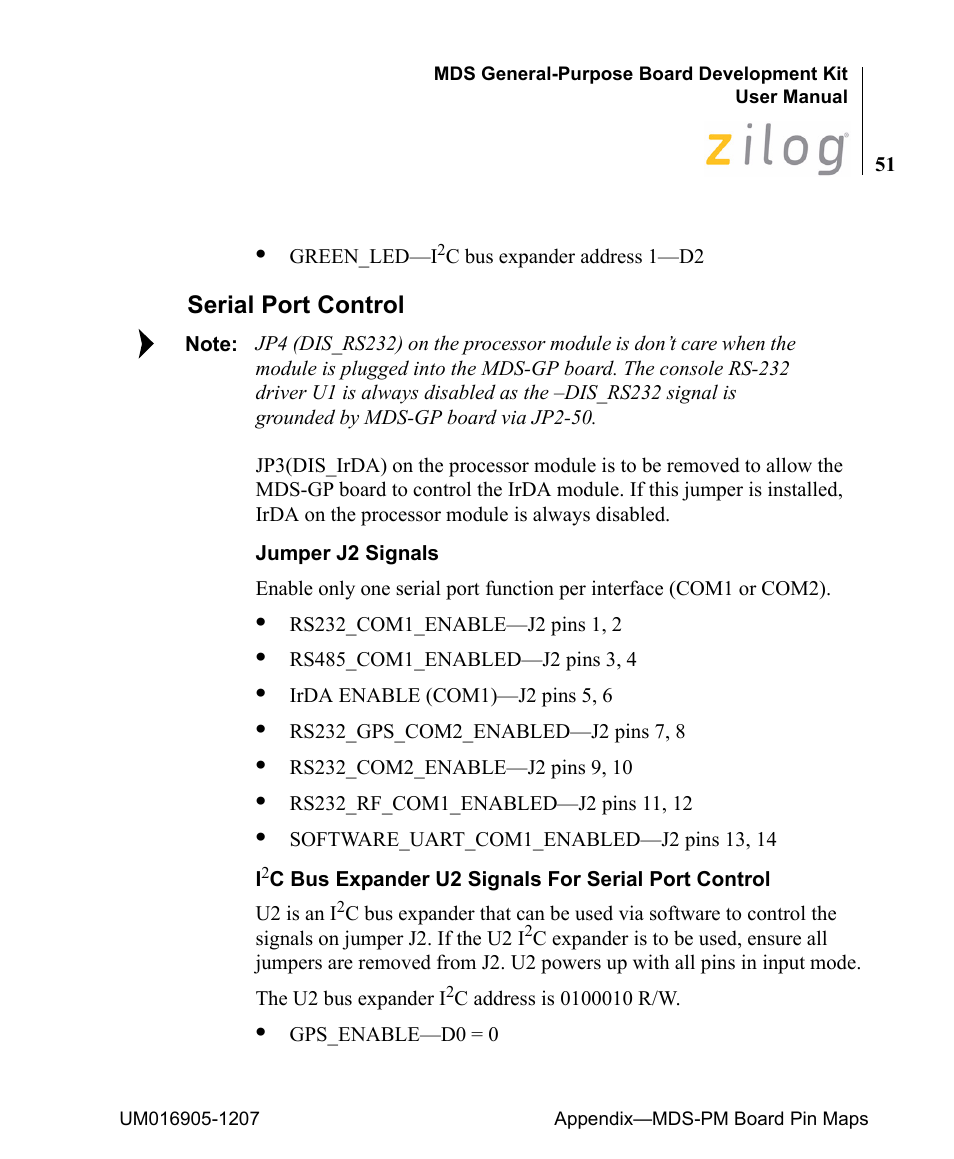 Serial port control | Zilog Z8F0411 User Manual | Page 62 / 83