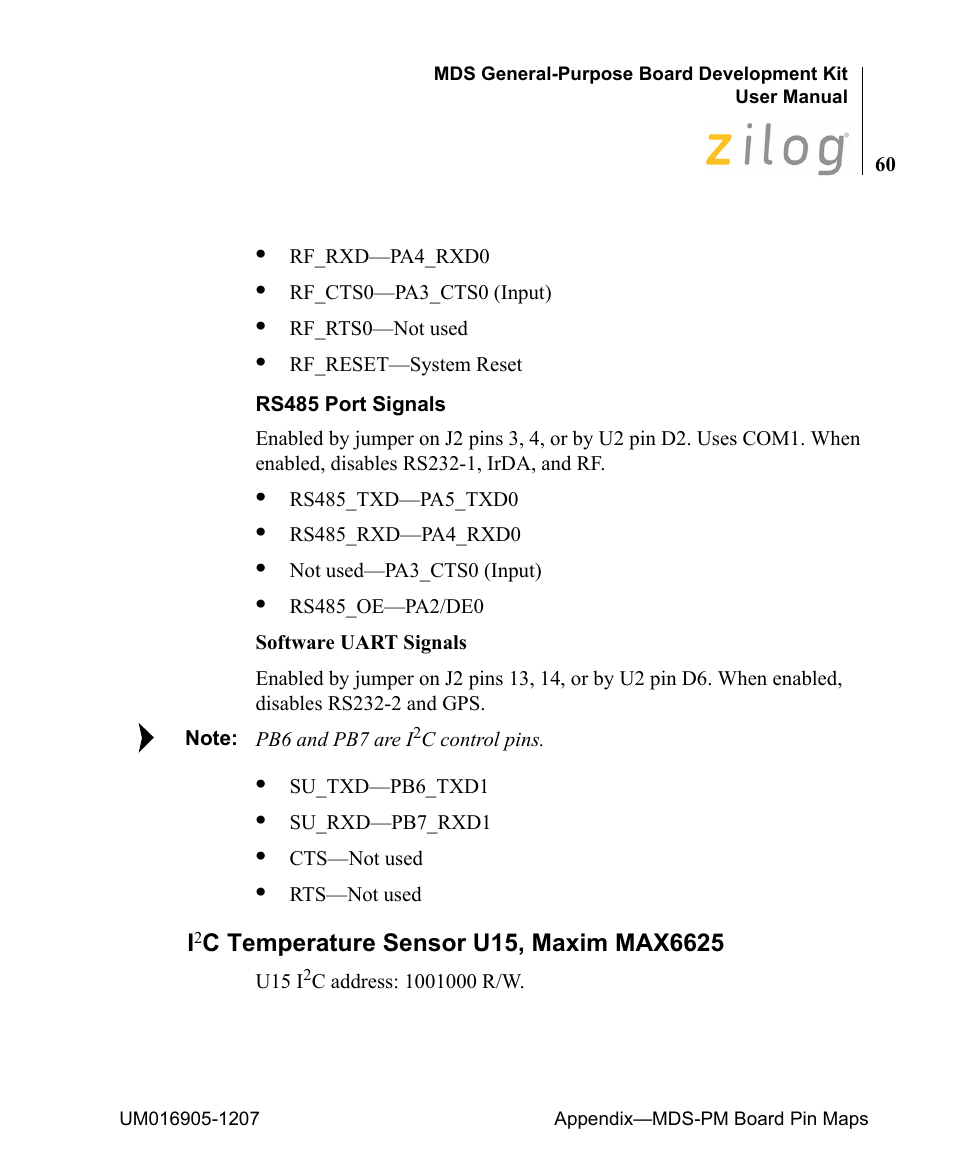 I2c temperature sensor u15, maxim max6625 | Zilog Z8F0411 User Manual | Page 71 / 83