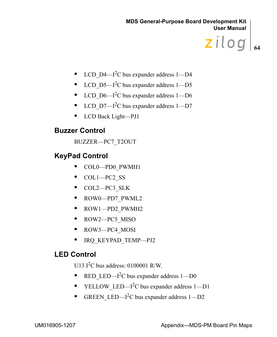 Buzzer control, Keypad control, Led control | Buzzer control keypad control led control | Zilog Z8F0411 User Manual | Page 75 / 83