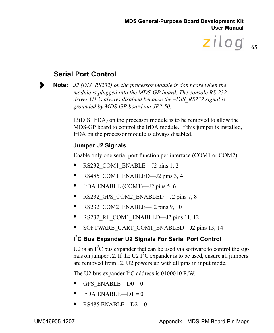 Serial port control | Zilog Z8F0411 User Manual | Page 76 / 83